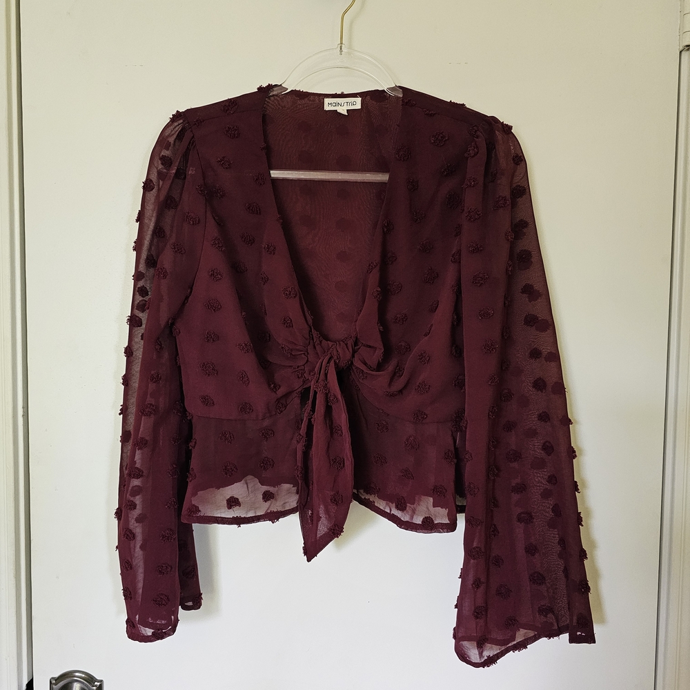 Burgandy Tie-Front Blouse